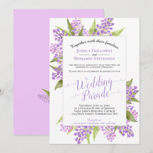 Convites Watercolor Lilacs Casamento/Recepção (Frente/Verso)