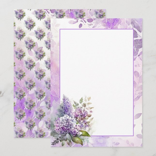 Convites Watercolor Lilacs e Hydrangea Floral Vazio (Frente/Verso)