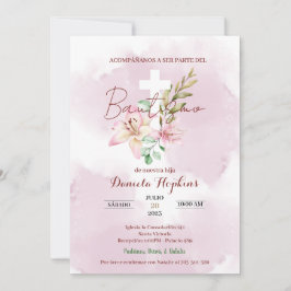 Convites Watercolor lily baptism invitation