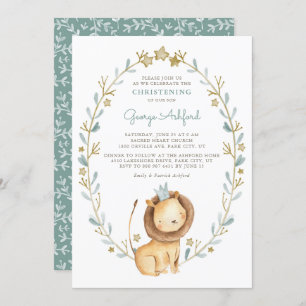 Convites Watercolor Lion Prince Boy Christening