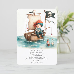 Convites Watercolor Little Pirate Birthday