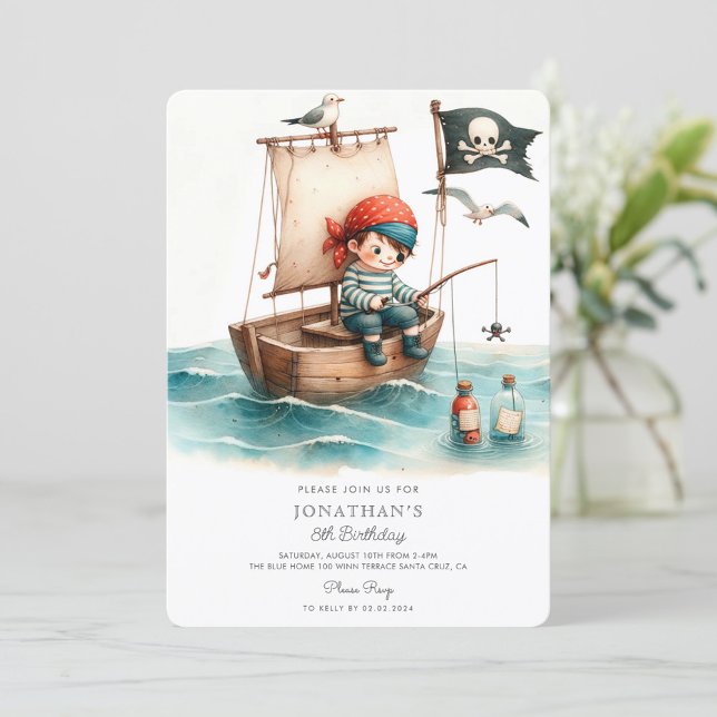Convites Watercolor Little Pirate Birthday (Criador carregado)