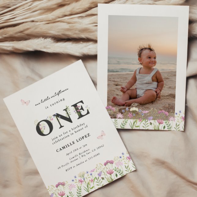 Convites Watercolor Little Wildflower primeiro aniversario  (Criador carregado)