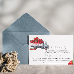 Convites Watercolor Livros de morango para chá de fraldas