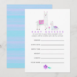 Convites Watercolor Llama — jogo de adivinhação do Chá de f