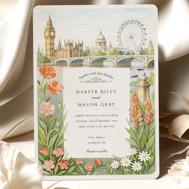 Convites Watercolor London Big Ben Wedding (Criador carregado)