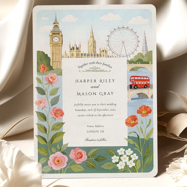 Convites Watercolor London Big Ben Wedding (Criador carregado)