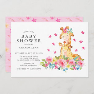 Convites Watercolor Mãe Bebê Girafa Bebê Chá