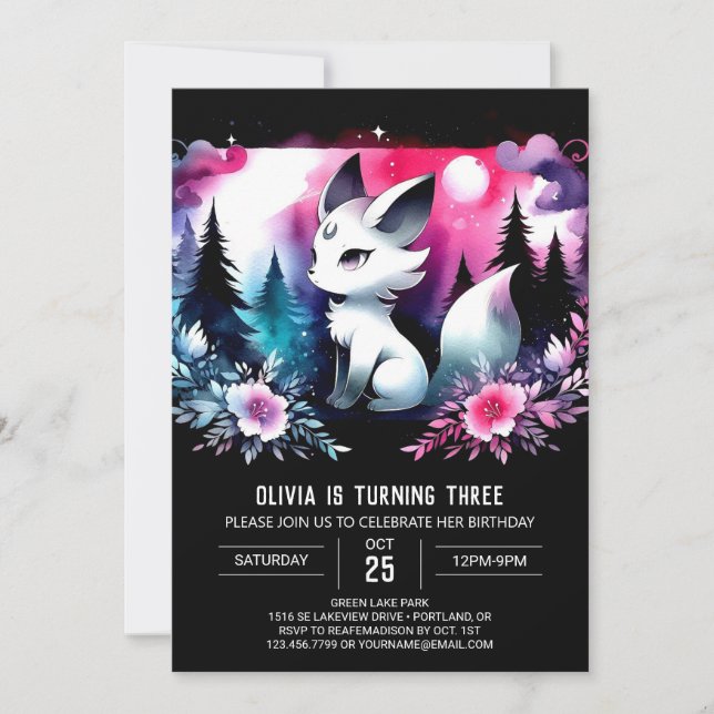 Convites Watercolor Magic Wolf Birthday (Frente)