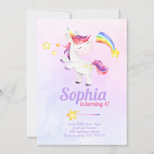 Convites Watercolor Magical Unicorn Rainbow Pastel Birthday