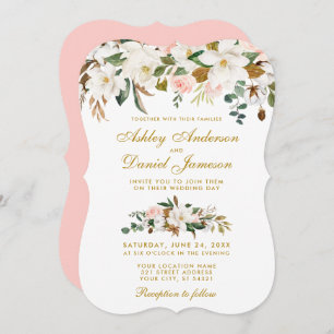 Convites Watercolor Magnolia Rosa Floral Casamento Rosa Dou