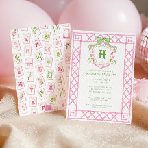 Watercolor Mahjong Monogram Crest Bamboo Party