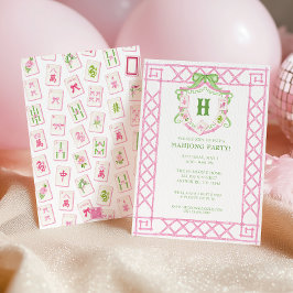 Convites Watercolor Mahjong Monogram Crest Bamboo Party