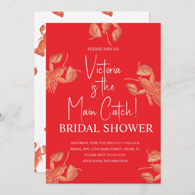 Convites Watercolor Main Catch Lobster Bridal Shower (Frente/Verso)