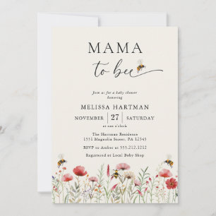 Convites Watercolor Mama to Bee Wildflower Chá de fraldas