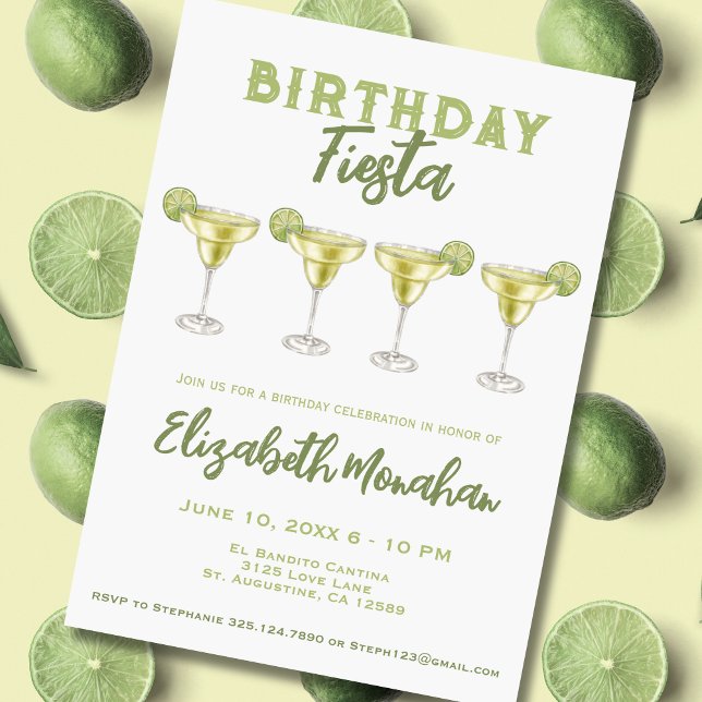 Convites Watercolor Margarita Birthday Fiesta Birthday (Criador carregado)