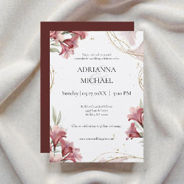 Convites Watercolor Maroon Floral Wedding Invitation