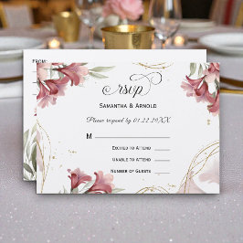 Convites Watercolor Maroon Floral Wedding RSVP