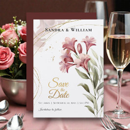 Convites Watercolor Maroon Floral Wedding Save the Date