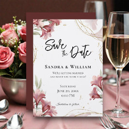 Convites Watercolor Maroon Floral Wedding Save the Date