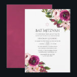 Convites Watercolor Marsala e Blush Floral Bat Mitzvah<br><div class="desc">Tendy blush cor-de-rosa e marsala (burgundy),  o morcego floral mitzvah convida a personalizá-lo para suas especificidades.</div>