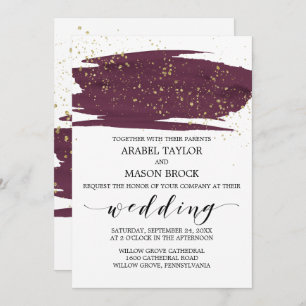 Convites Watercolor Marsala e Casamento Sparkle Dourado