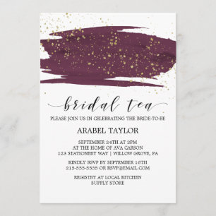 Convites Watercolor Marsala e Dourado Chá Bridal
