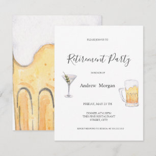 Convites Watercolor Martini, Beer Retirement Party