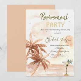 Convites Watercolor Martini Glass Rustic Palms Retirement