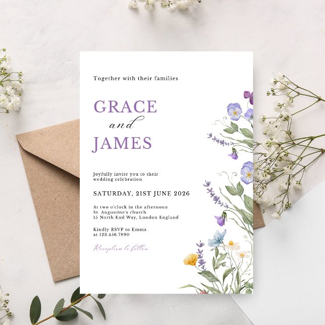 Convites Watercolor Meadow Floral Wedding Invitation (Criador carregado)