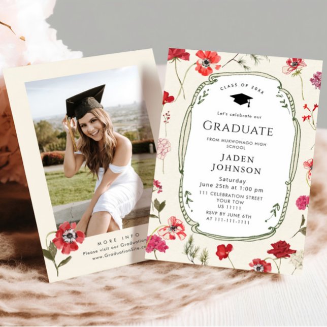 Convites Watercolor Meadow Wildflower Boho Graduation Party (Criador carregado)
