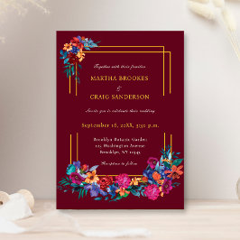 Convites Watercolor Mexicano Fiesta Flower Wedding Burgundy