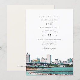Convites Watercolor Milwaukee Wisconsin Skyline Wedding