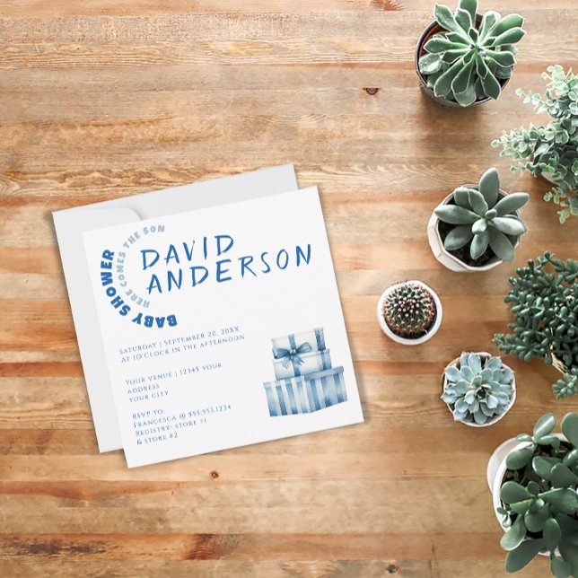 Convites Watercolor minimalist baby shower boy (Criador carregado)