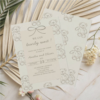 Convites Watercolor minimalist we can bearly wait baby sho