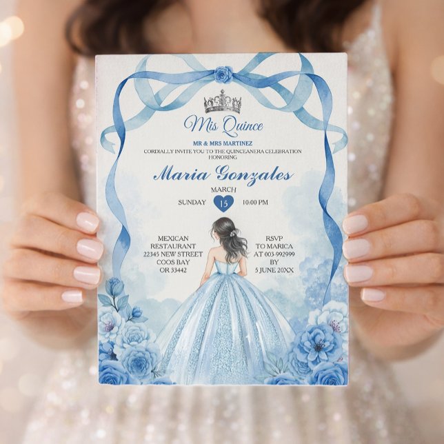 Convites Watercolor Mis Quince Dusty Blue Quinceañera (Criador carregado)