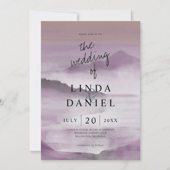 Convites Watercolor Mistura Montanhas, blush, casamento ros (Frente)