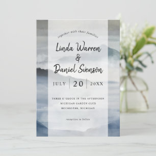 Convites Watercolor Mistura Montanhas Indigo Blue Casamento