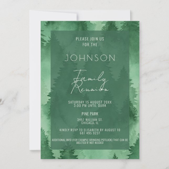 Convites Watercolor Misty Forest Modern Rustic Invitation (Frente)