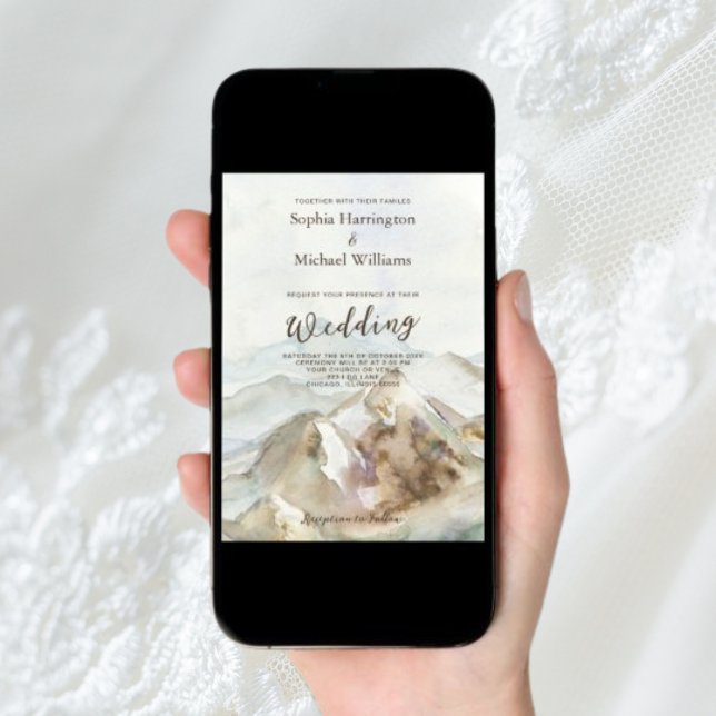 Convites Watercolor Mounains Wedding Digital Invitation (Criador carregado)