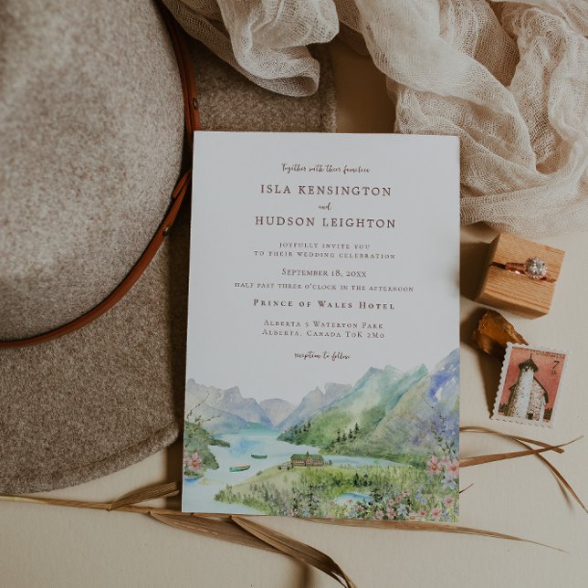 Convites Watercolor Mountain | Waterton Lakes Wedding (Criador carregado)
