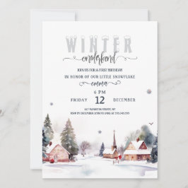 Convites Watercolor Mountain Winter onederland 1st birthday
