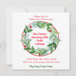 Convites Watercolor Natal Foliday Wreath CUSTOM