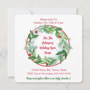 Convites Watercolor Natal Foliday Wreath CUSTOM