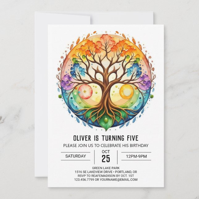 Convites Watercolor Nature Tree of Life Birthday (Frente)