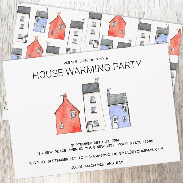 Convites Watercolor Novo Home House Warming Party (Housewarming party watercolor house art moving new home invitation or announcement)