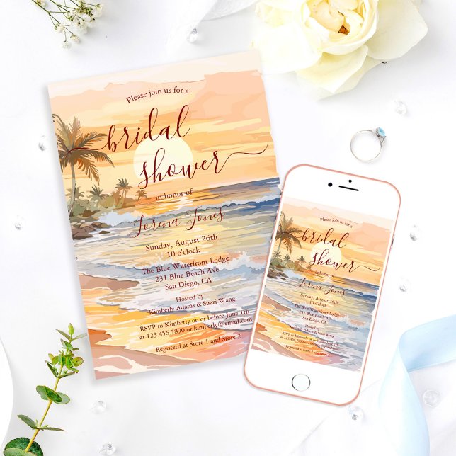 Convites Watercolor Ocean Seaside Beach Bridal Shower (Criador carregado)