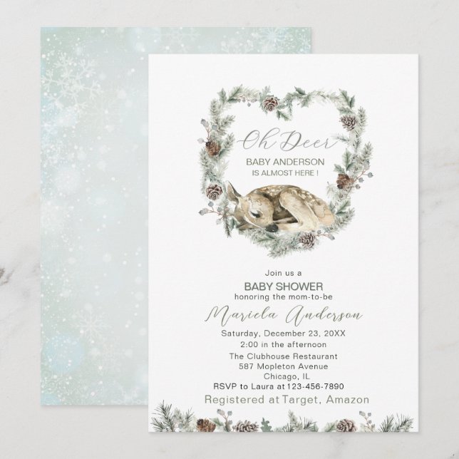 Convites Watercolor Oh Deer Chá de fraldas (Frente/Verso)