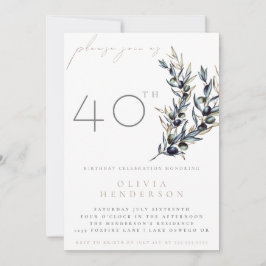 Convites Watercolor Olive Branch Adult Birthday Invitation