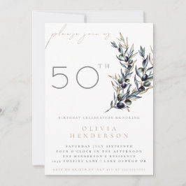 Convites Watercolor Olive Branch Adult Birthday Invitation